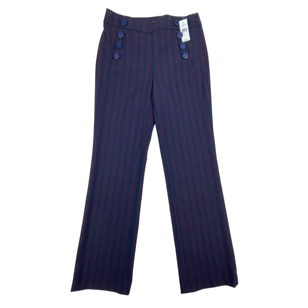 Loft Marisa Trouser Pants Navy & Burgundy  High-Waist Wide-Leg Size 4 - New